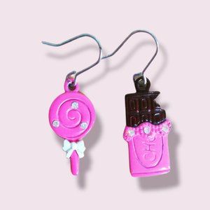 Chocolate Lollipop Cute kitsch asymmetric dessert earrings
